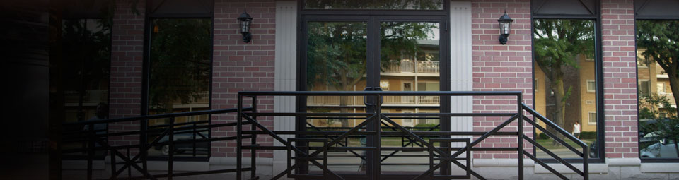The entrance to the D&J Accounting & Tax Services office in Harwood Heights, Illinois